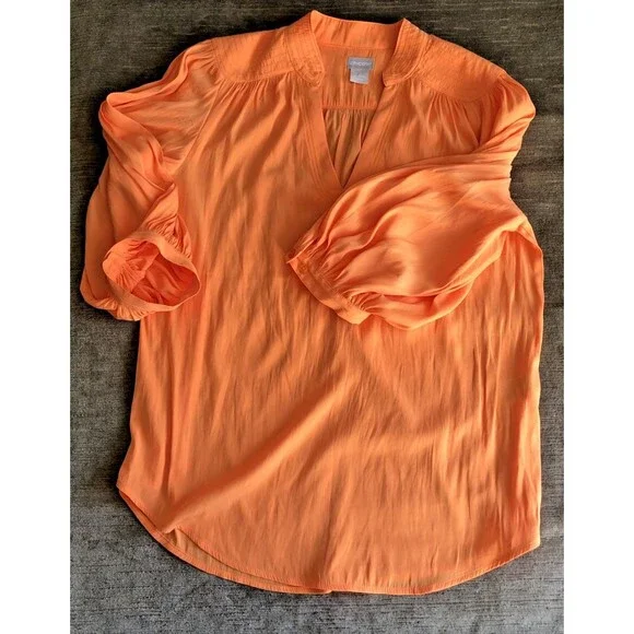 Chico’s Size 1 Orange Tunic V Neck Top Flowy Easy Care Career Or Casual 8/10 - Picture 8 of 11